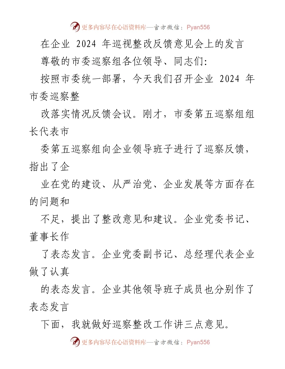 [发言] 巡察整改反馈会议 - 深刻认识巡察整改工作的重大意义.docx_第1页