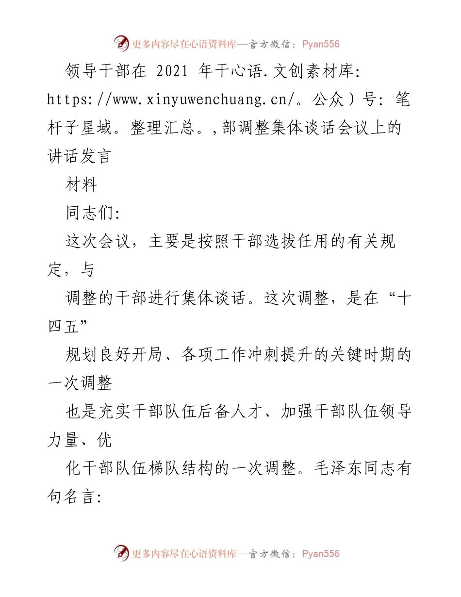 [发言] 干部调整会议 - 领导干部调整的重要性与标准.docx_第1页
