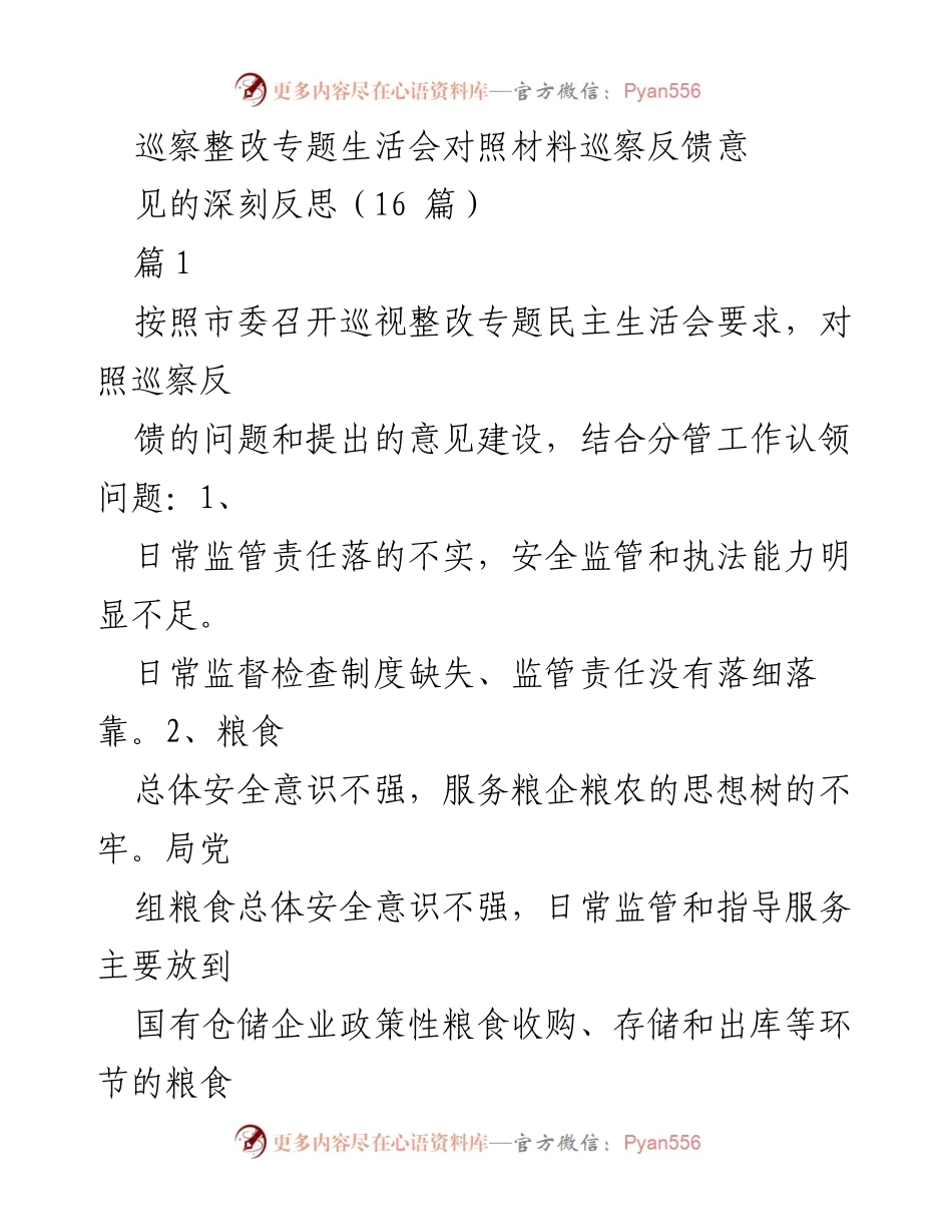 [发言] 巡察整改专题生活会 - 深刻反思巡察反馈意见的整改措施.docx_第1页