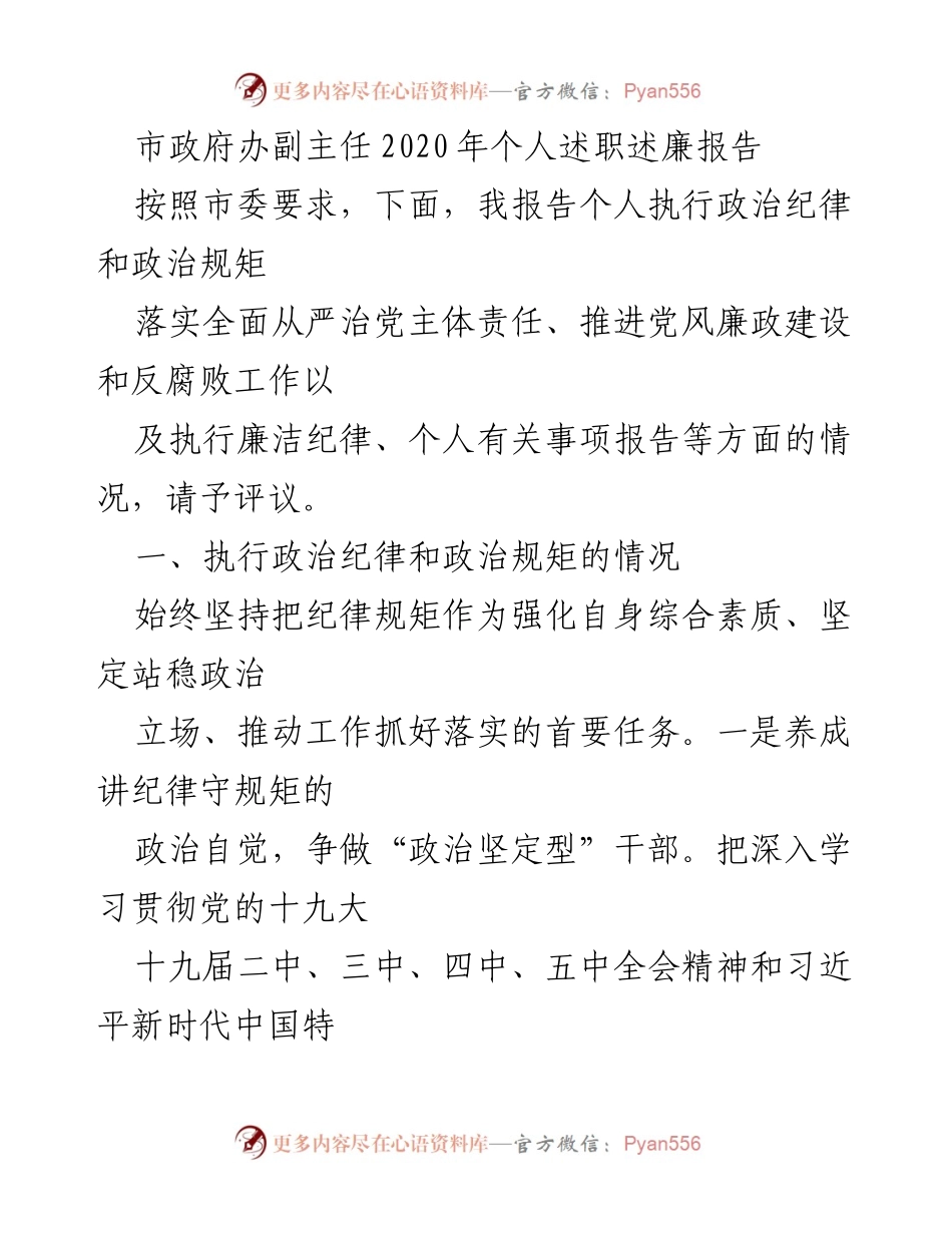 [发言] 市政府工作会议 - 2020年个人述职述廉报告.docx_第1页