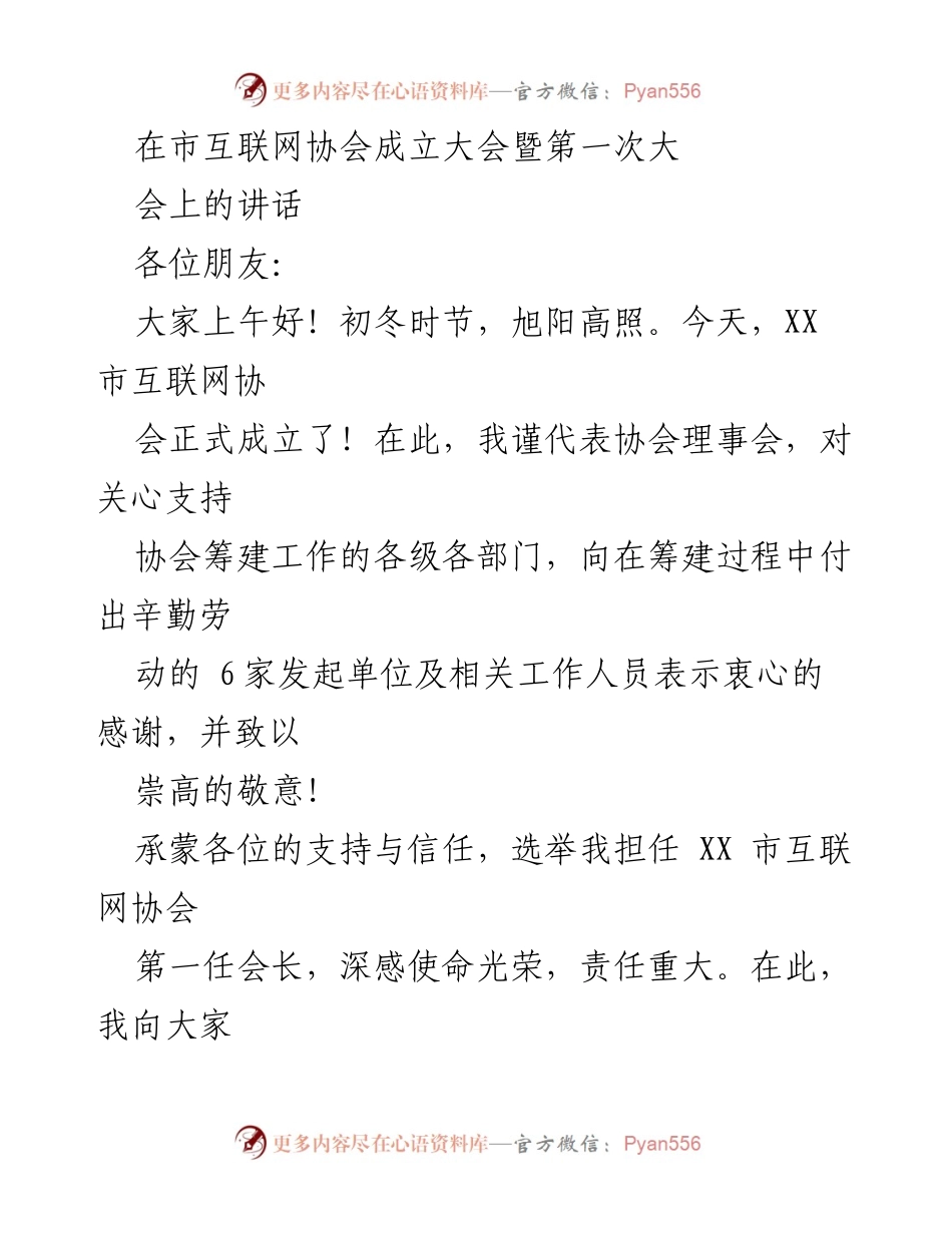 [发言] 市互联网协会成立大会 - 互联网协会成立的愿景与责任.docx_第1页
