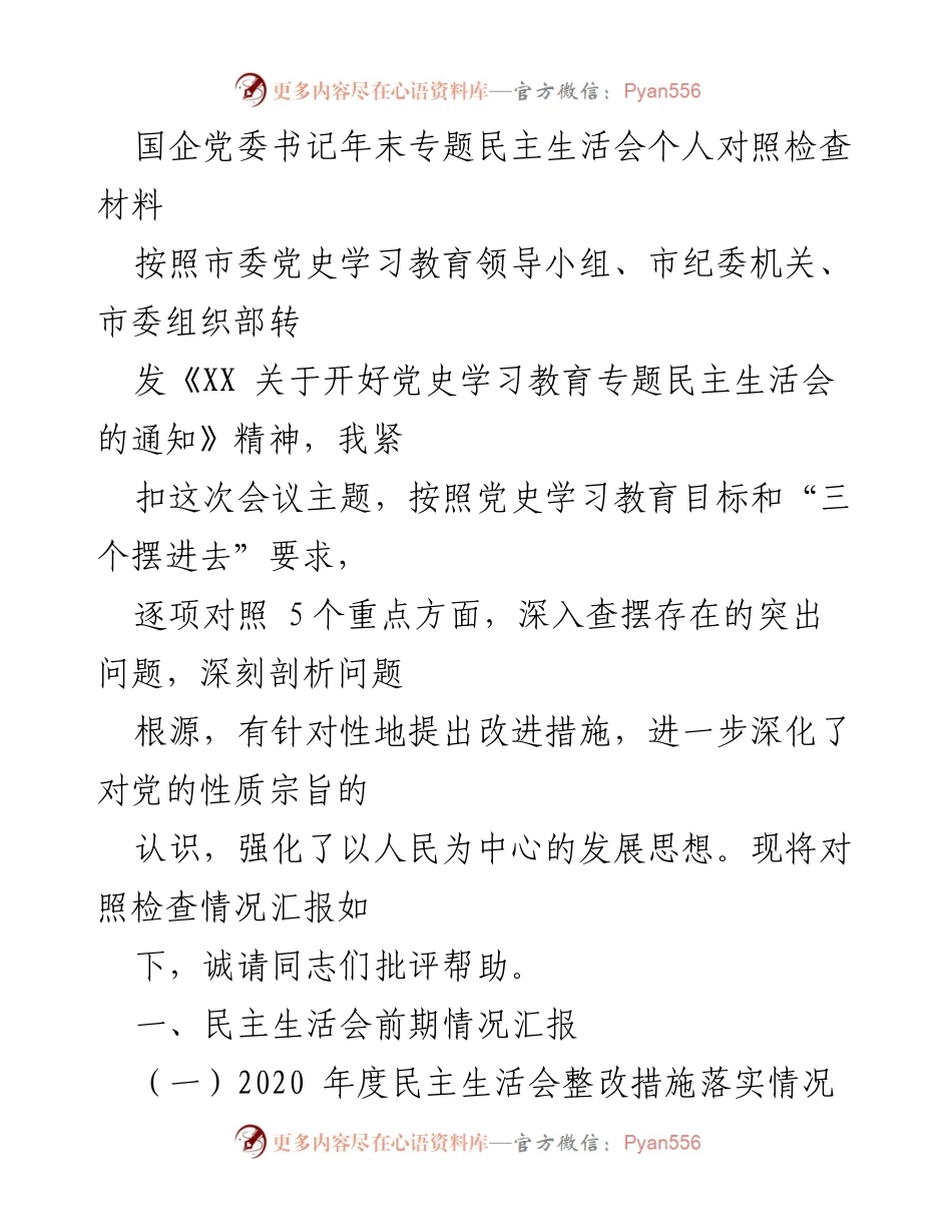 [发言] 年末专题民主生活会 - 党委书记个人对照检查及整改措施汇报.docx_第1页