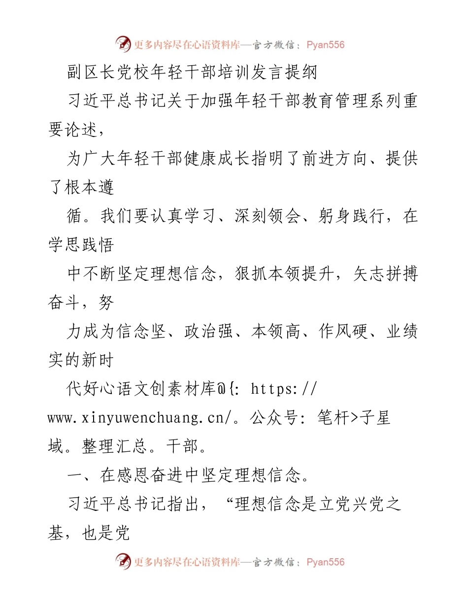 [发言] 年轻干部培训 - 坚定理想信念，提升本领，践行担当.docx_第1页