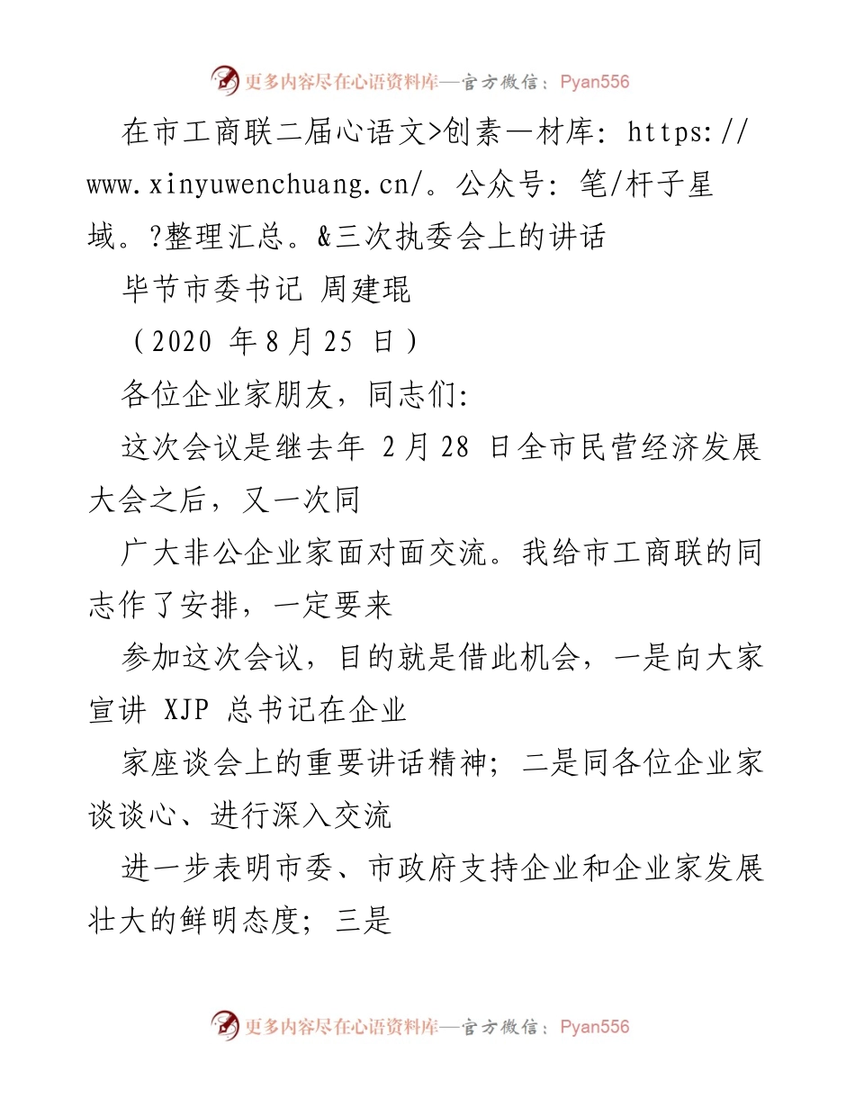 [发言] 市工商联二届三次执委会 - 支持企业发展的坚定态度与贡献肯定.docx_第1页