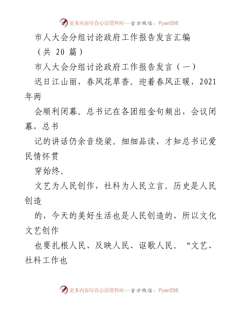[发言] 市人大会 - 政府工作报告讨论发言汇编.docx_第1页