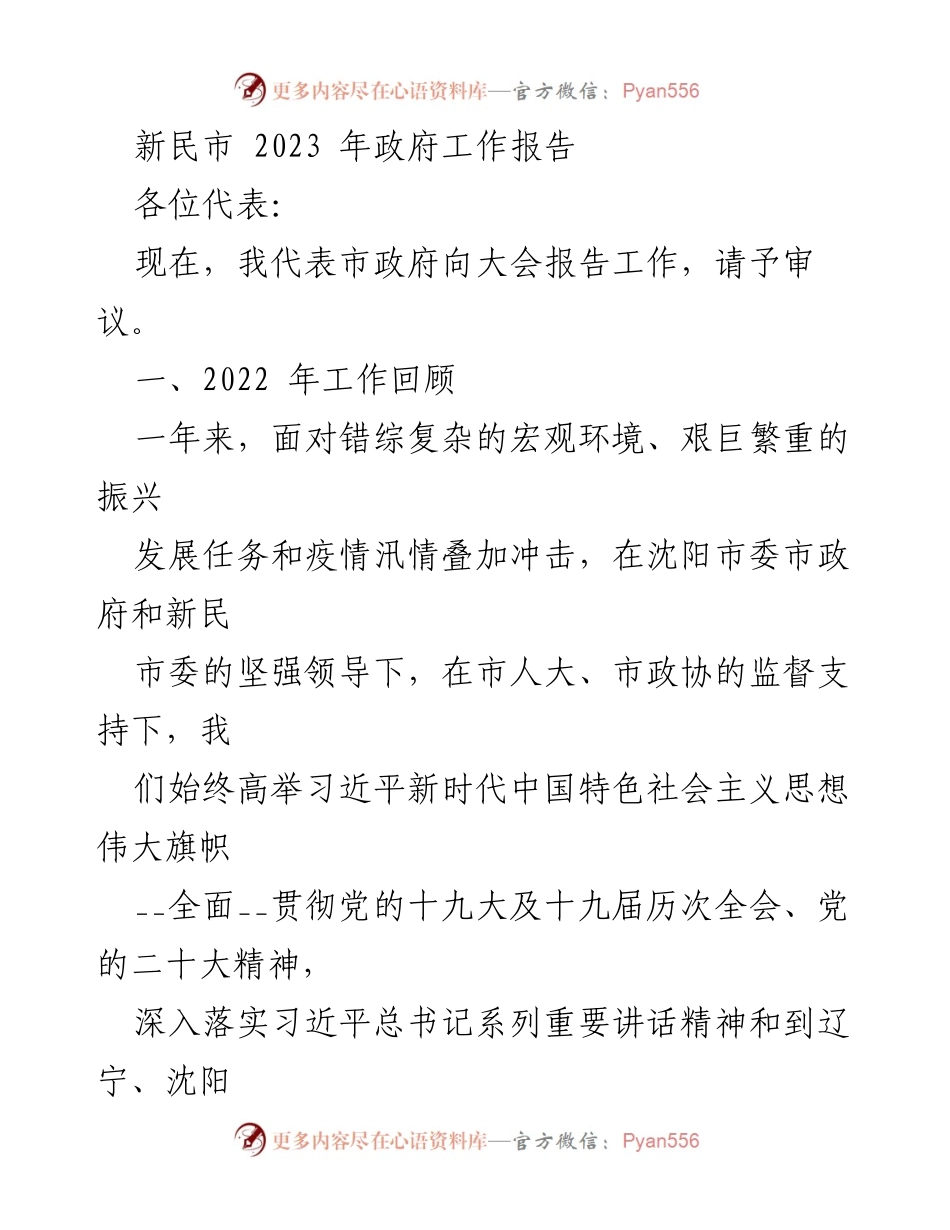 [发言] 政府工作大会 - 新民市2023年政府工作报告.docx_第1页