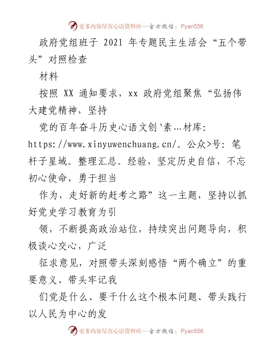 [发言] 政府党组专题民主生活会 - 深刻反思与整改措施的落实.docx_第1页