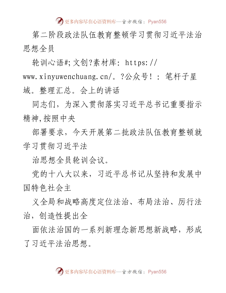 [发言] 政法队伍教育整顿学习贯彻会议 - 深入学习贯彻习近平法治思想，推进全面依法治国.docx_第1页