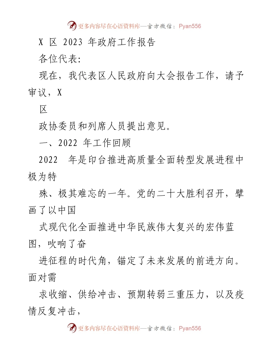 [发言] 政府工作会议 - 2023年X区政府工作报告_6.docx_第1页