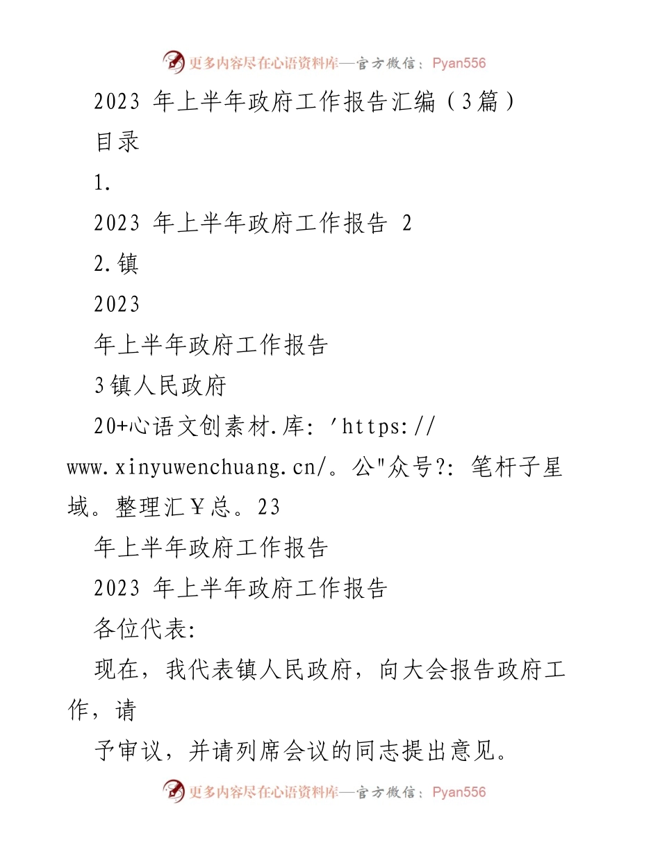 [发言] 政府工作报告大会 - 2023年上半年政府工作报告总结.docx_第1页