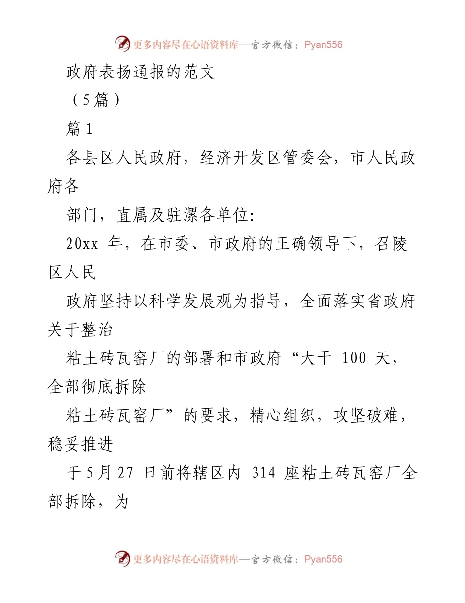 [发言] 政府表彰大会 - 表彰先进，鼓励再创佳绩.docx_第1页