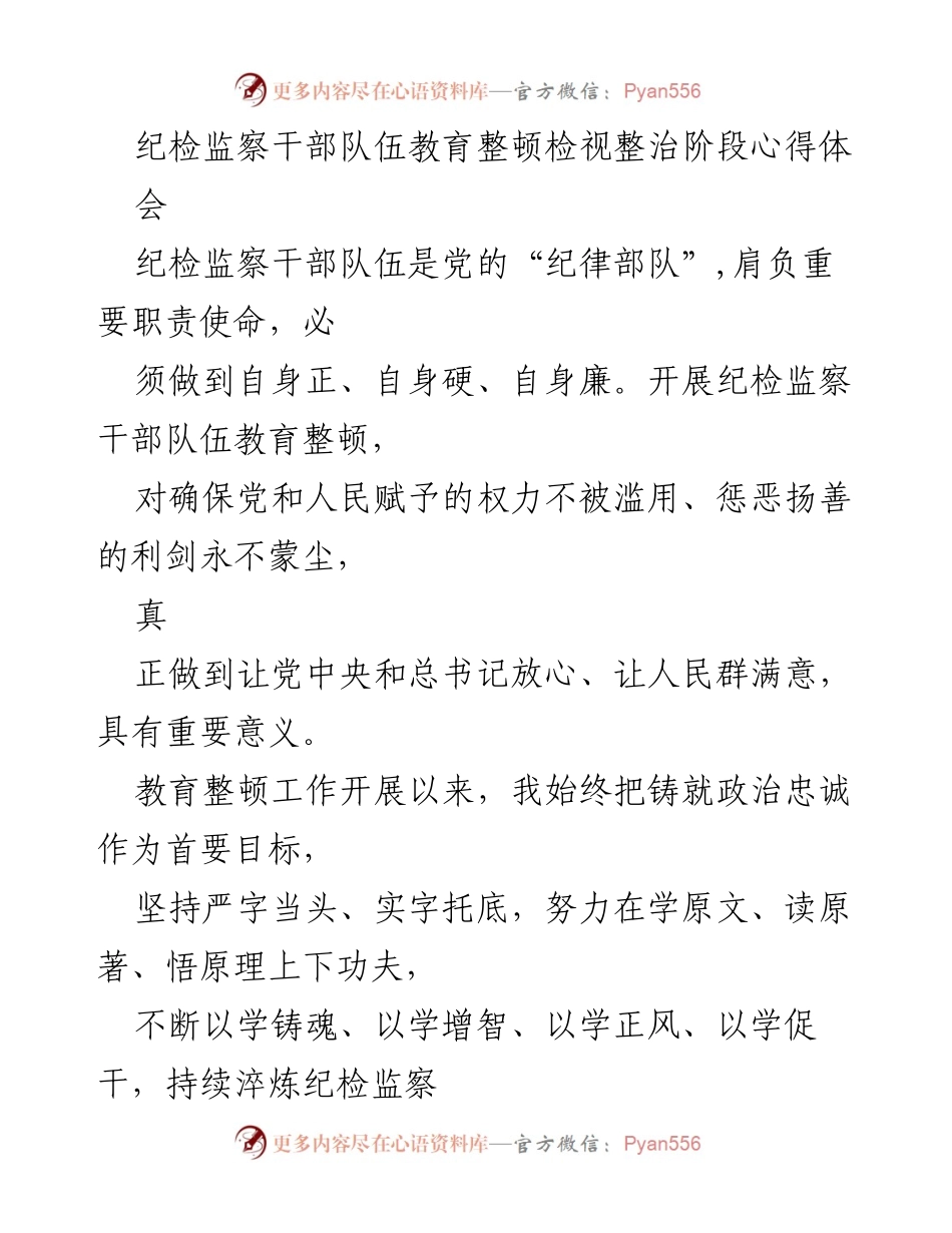 [发言] 心得体会 - 纪检监察干部教育整顿的自查与反思.docx_第1页