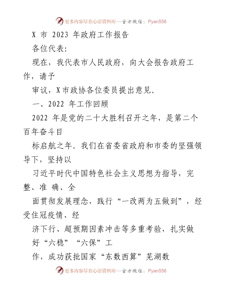 [发言] 政府工作会议 - 2023年X市政府工作报告_5.docx_第1页