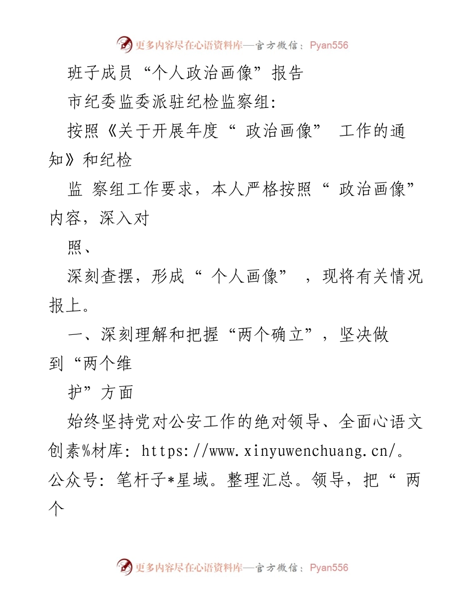 [发言] 政治学习会议 - 班子成员个人政治画像报告.docx_第1页