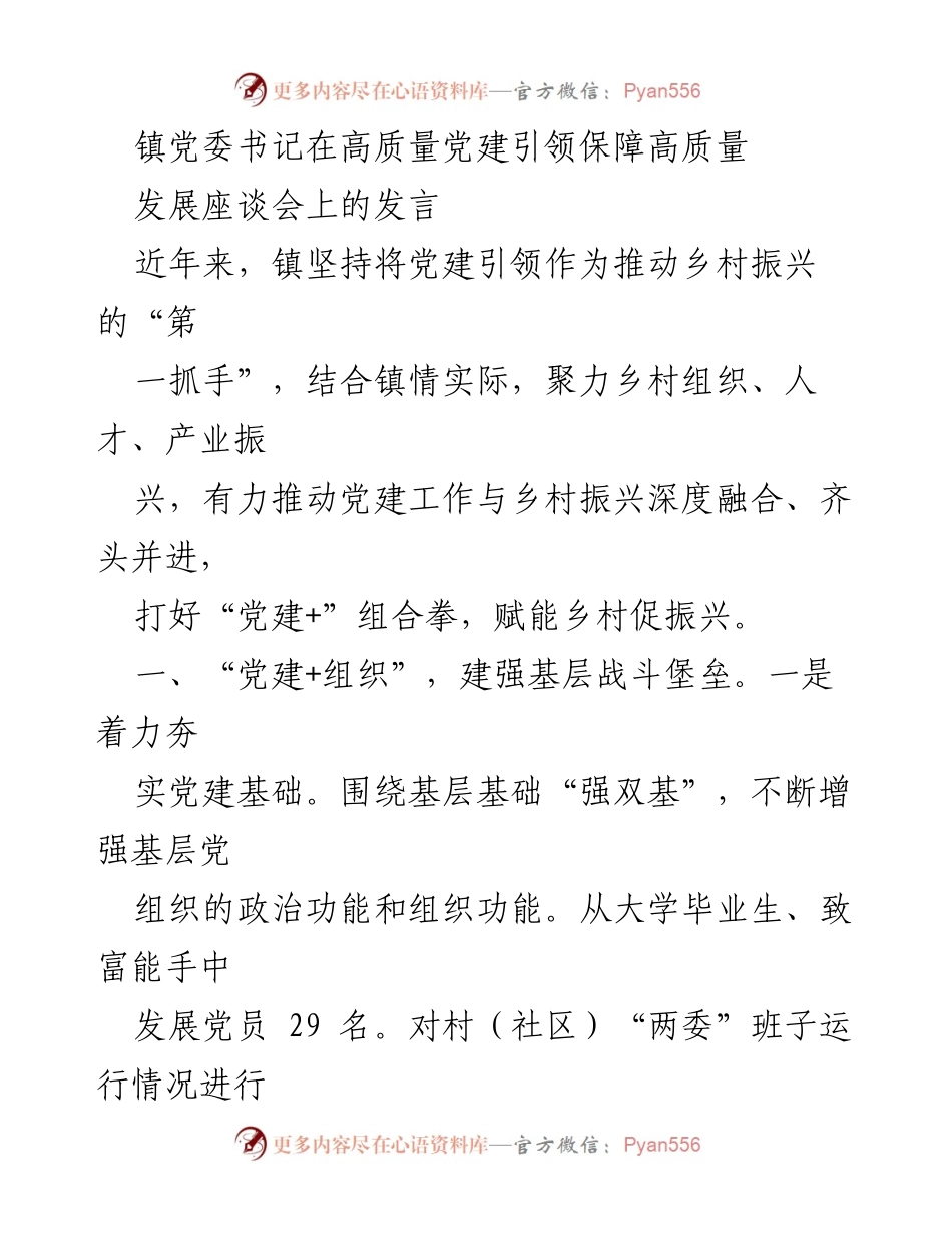 [发言] 座谈会 - 党建引领乡村振兴的实践与成效_1.docx_第1页