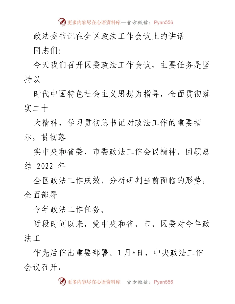 [发言] 政法工作会议 - 深入贯彻落实新时代政法工作要求.docx_第1页