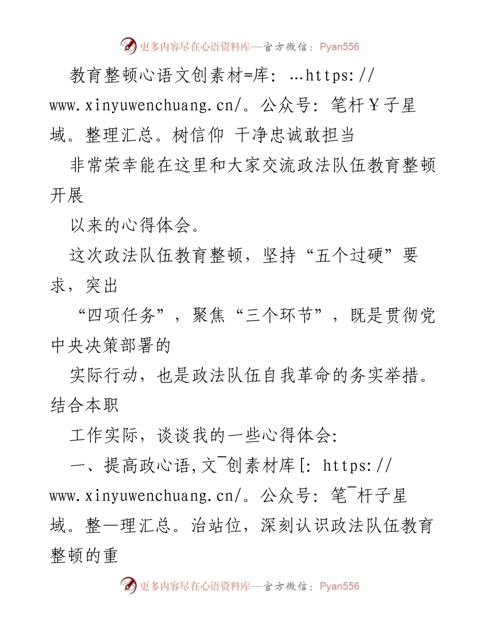 [发言] 政法队伍教育整顿交流会 - 政法队伍教育整顿的重要意义与心得体会.docx_第1页