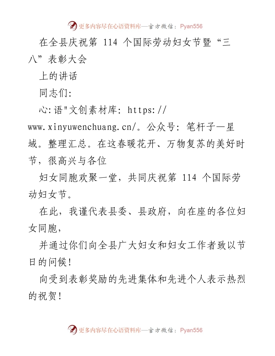 [发言] 庆祝国际劳动妇女节暨表彰大会 - 庆祝妇女节，表彰先进，展望妇女工作新局面.docx_第1页