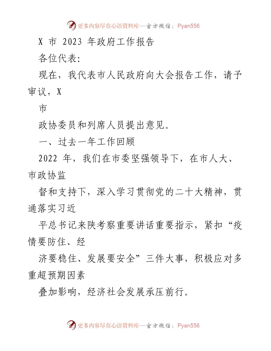 [发言] 政府工作会议 - X市2023年政府工作报告总结_1.docx_第1页