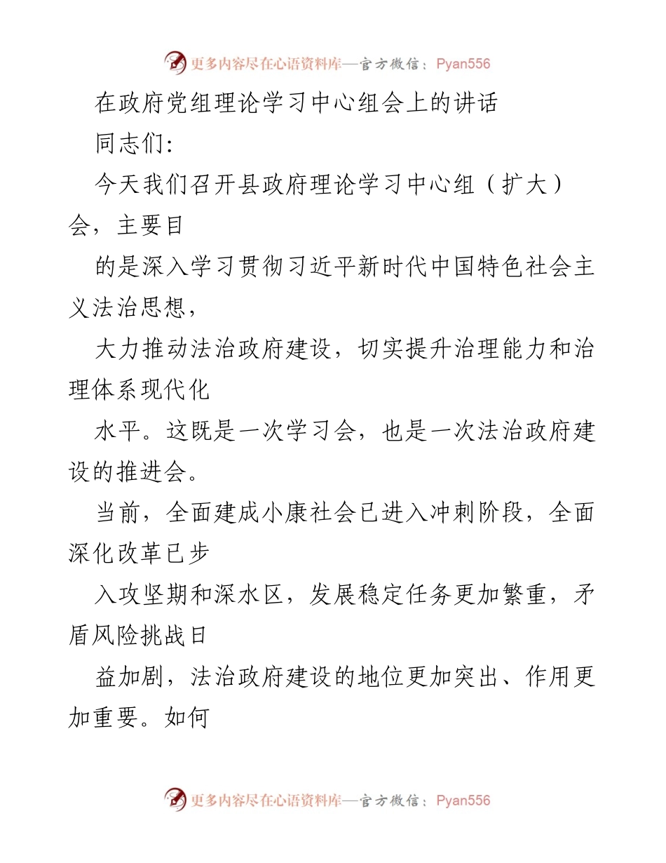 [发言] 政府党组理论学习中心组会 - 推进法治政府建设的重要性与路径探讨.docx_第1页