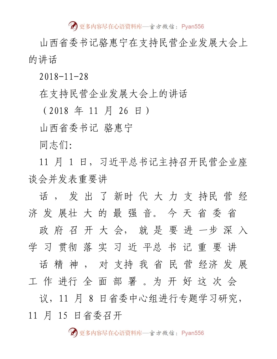 [发言] 支持民营企业发展大会 - 强化支持民营经济的决心与行动.docx_第1页