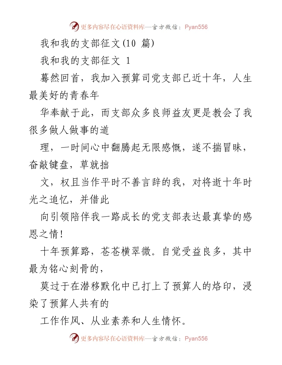[发言] 支部活动 - 感恩十年：我与预算司党支部的成长之路.docx_第1页