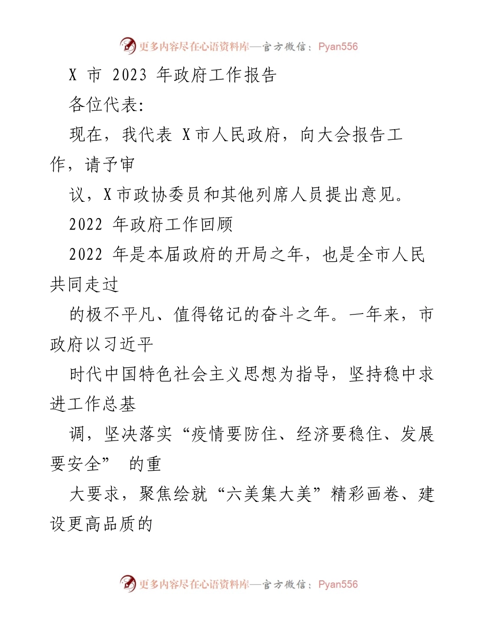 [发言] 政府会议 - X市2023年政府工作报告.docx_第1页