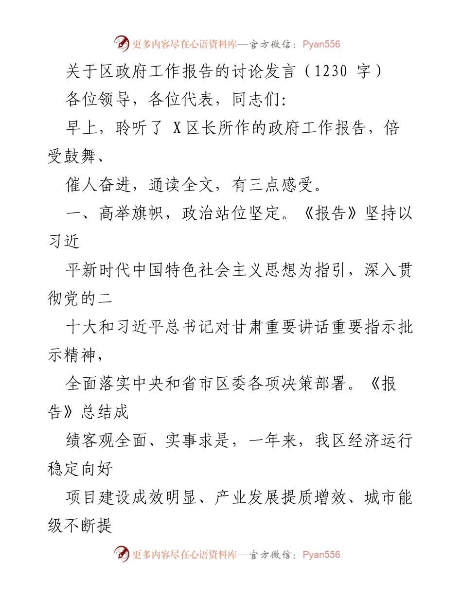 [发言] 政府工作报告讨论会 - 关于X区政府工作报告的讨论与展望.docx_第1页