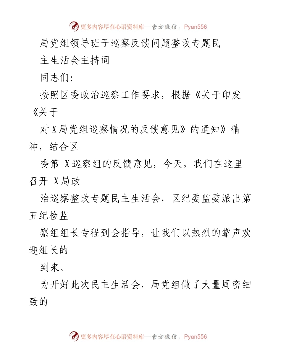 [发言] 政治巡察整改专题民主生活会 - 局党组领导班子巡察反馈问题整改发言稿.docx_第1页
