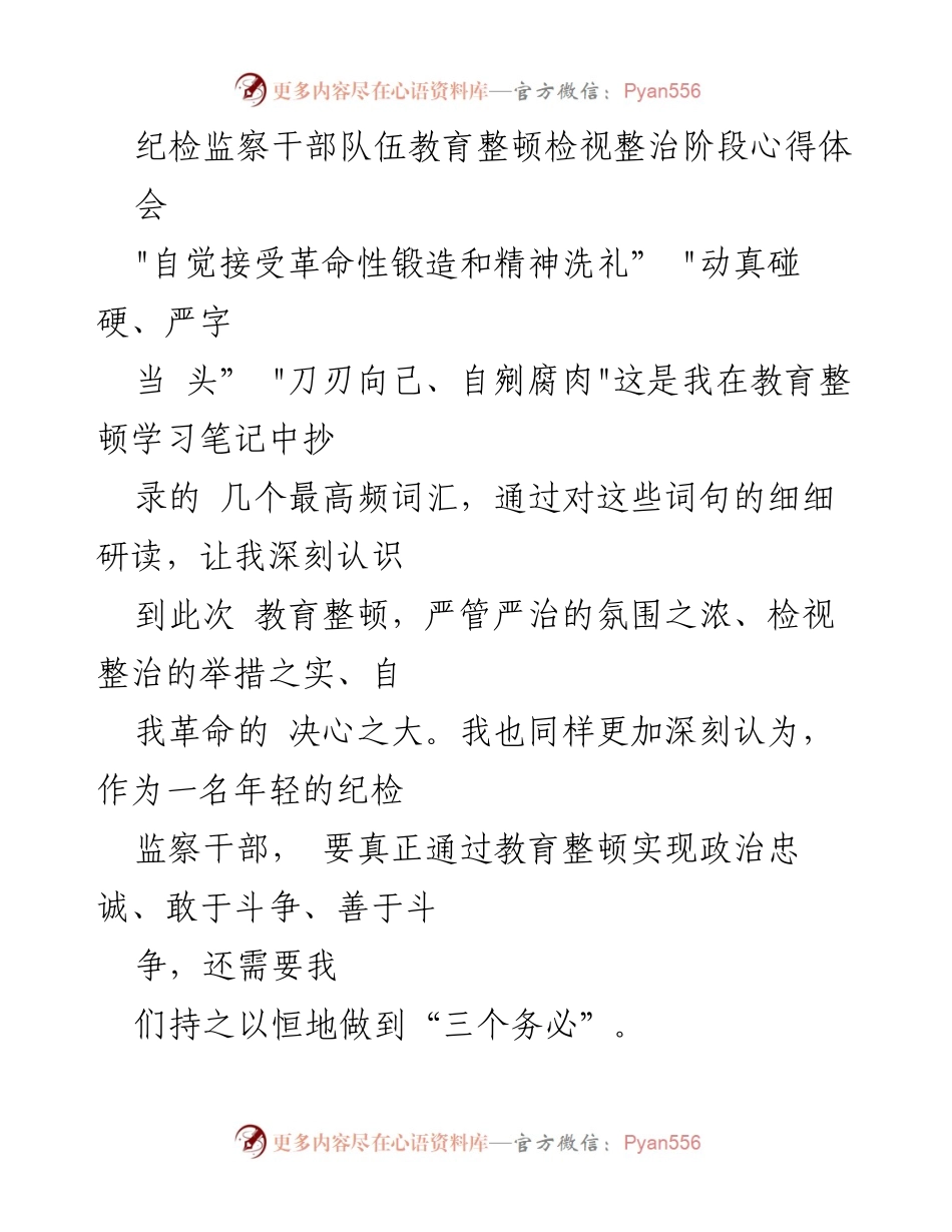 [发言] 心得体会 - 纪检监察干部教育整顿心得体会：坚定信仰与廉洁自律.docx_第1页