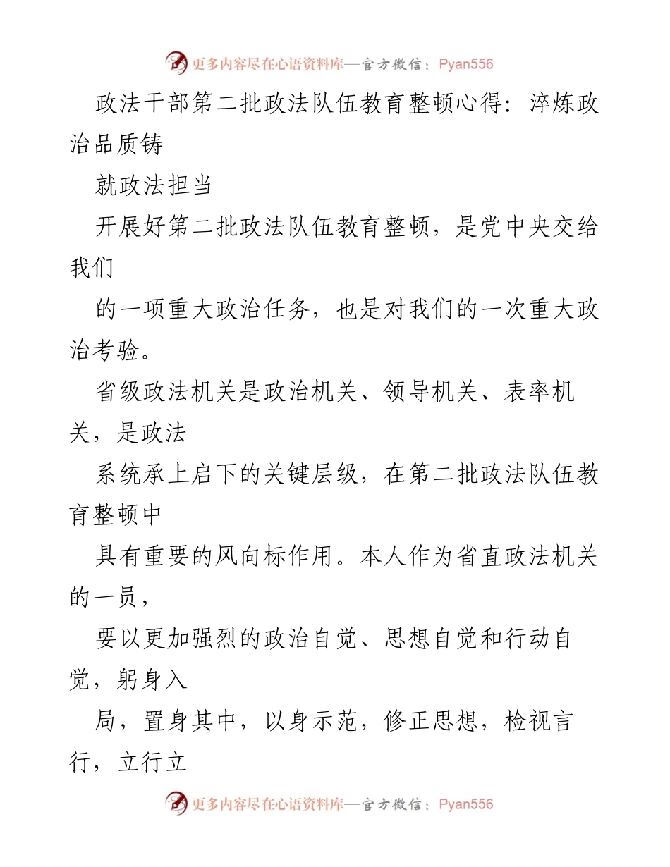 [发言] 政法队伍教育整顿 - 政法干部教育整顿心得：铸就忠诚与担当.docx_第1页