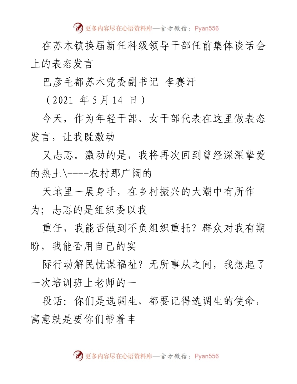 [发言] 换届集体谈话会 - 新任科级领导干部的使命与担当.docx_第1页