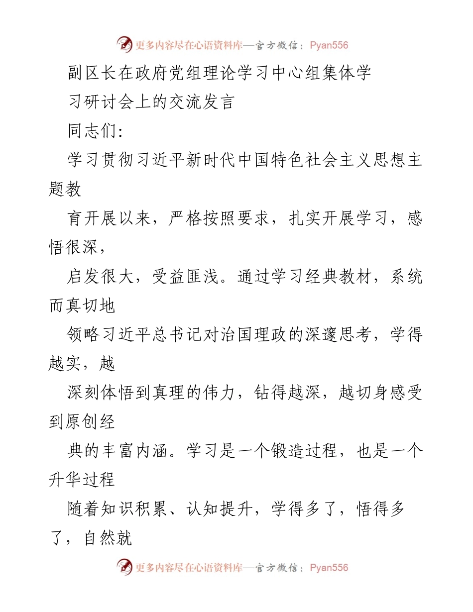[发言] 政府党组理论学习中心组集体学习研讨会 - 深化理论学习，提升政治认同与工作能力.docx_第1页