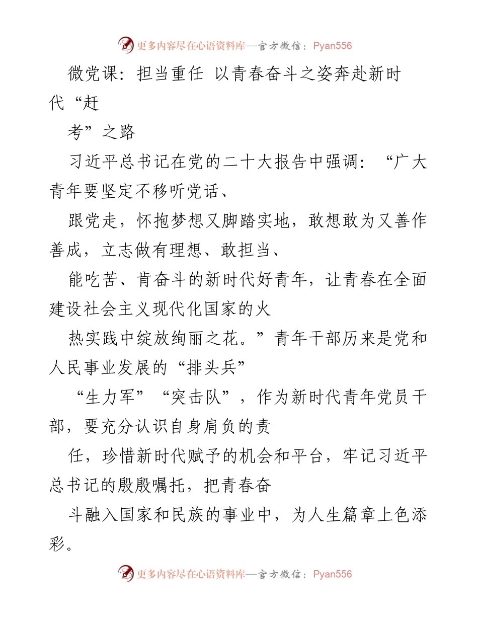[发言] 微党课 - 青年干部的责任与担当：在新时代中绽放青春奋斗之花.docx_第1页