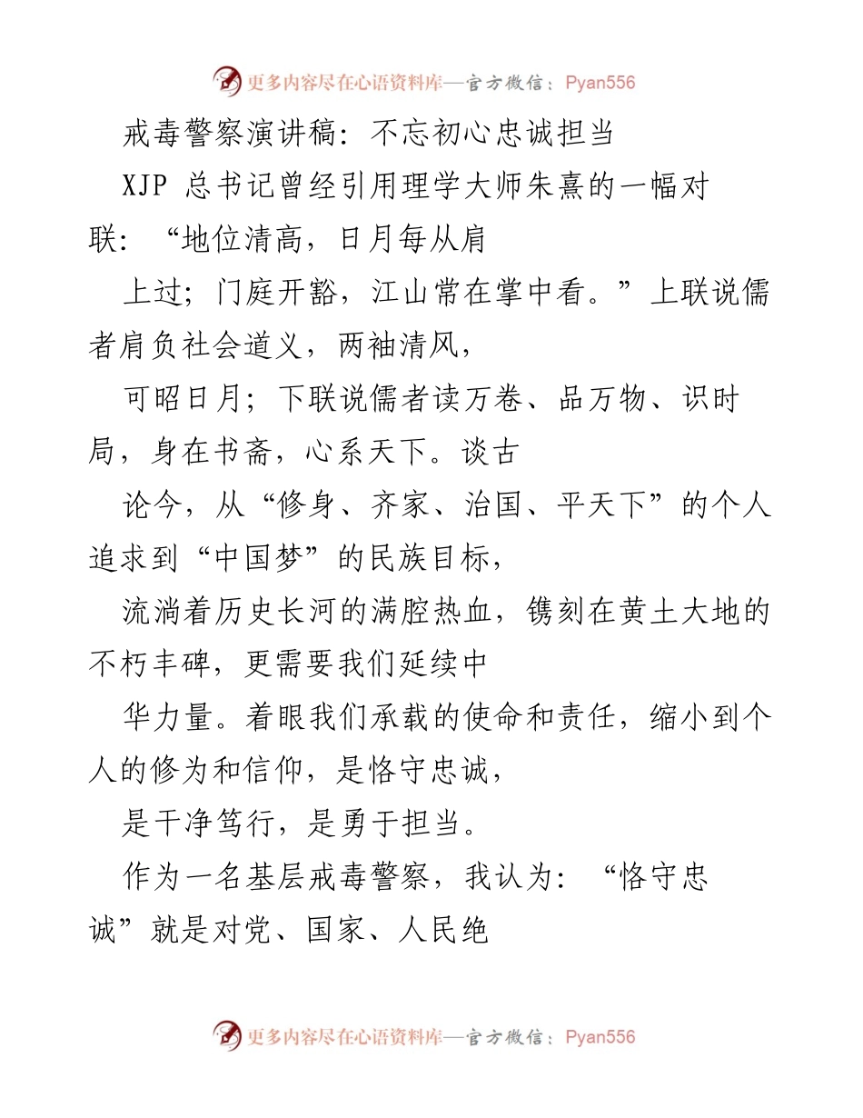 [发言] 戒毒警察大会 - 忠诚担当：戒毒警察的使命与责任.docx_第1页