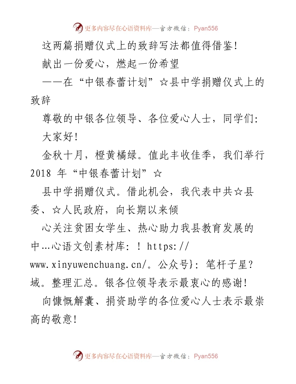 [发言] 捐赠仪式 - 爱心点燃希望，共同助力教育发展.docx_第1页