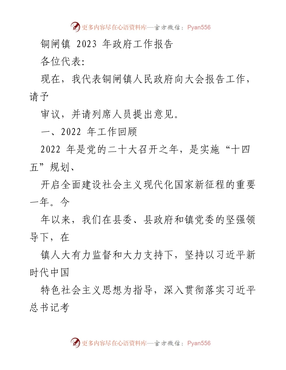 [发言] 政府工作大会 - 铜闸镇2023年政府工作报告.docx_第1页