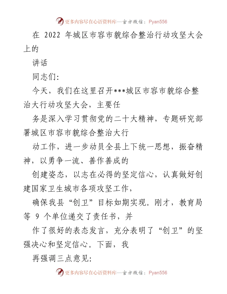 [发言] 政府大会 - 城区市容市貌综合整治攻坚大会讲话.docx_第1页