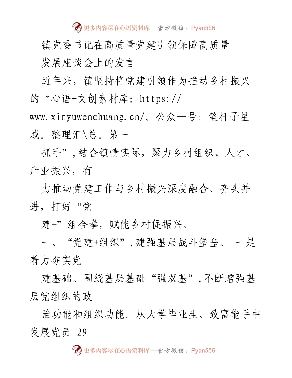 [发言] 座谈会 - 党建引领乡村振兴的实践与成效_2.docx_第1页