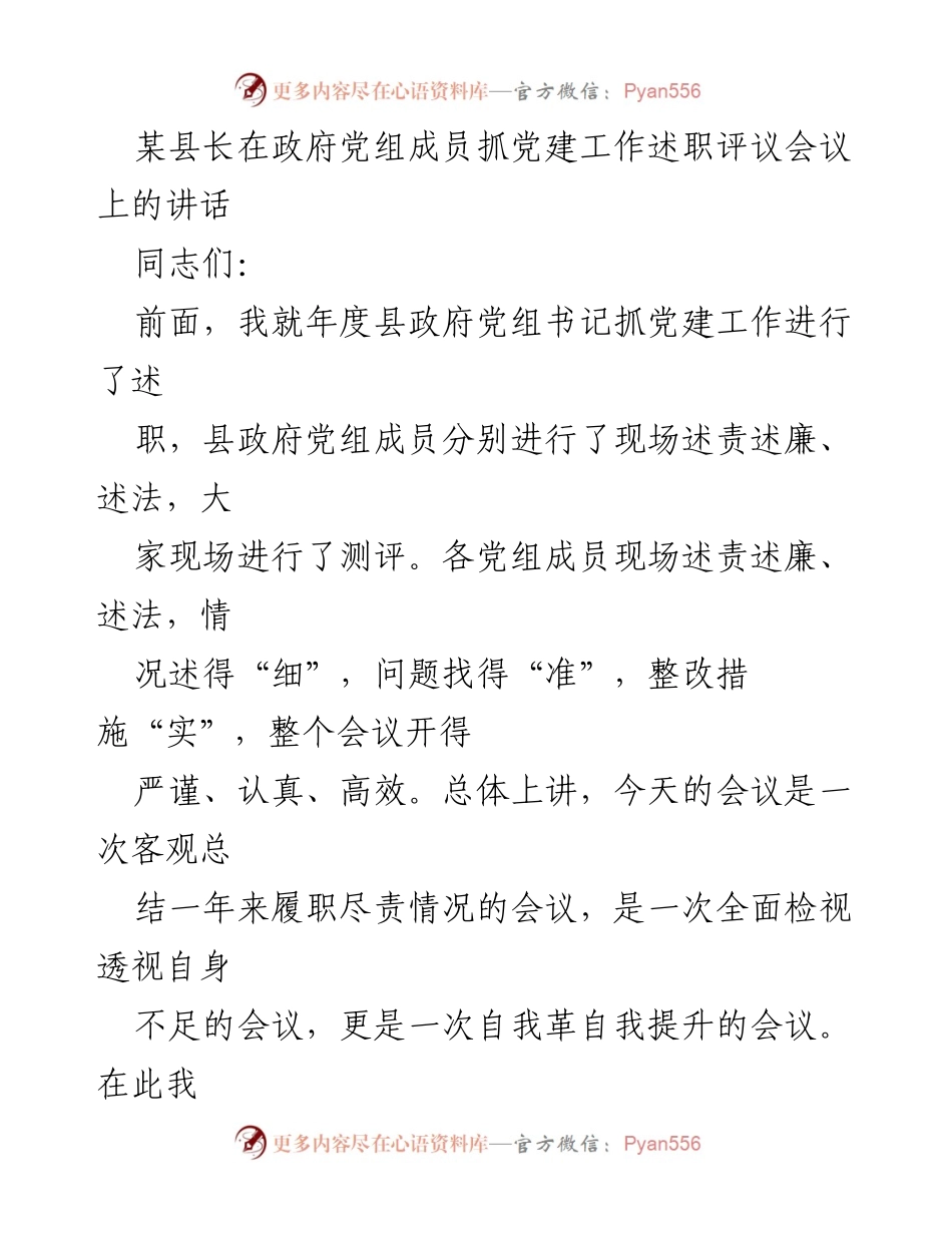 [发言] 政府党组成员抓党建工作述职评议会议 - 加强党建工作，提升政治意识与责任担当.docx_第1页