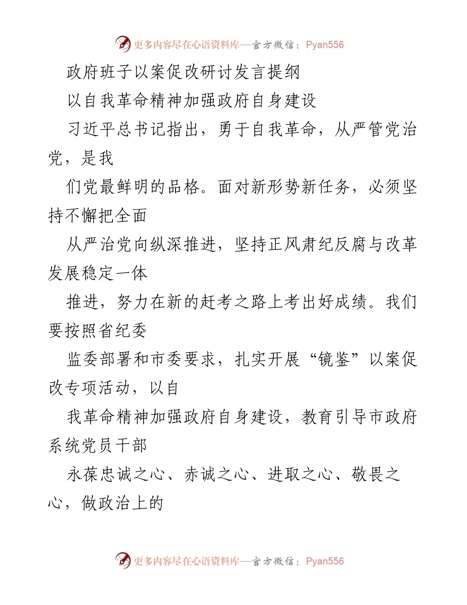 [发言] 政府班子研讨会 - 以自我革命精神推动政府建设.docx_第1页