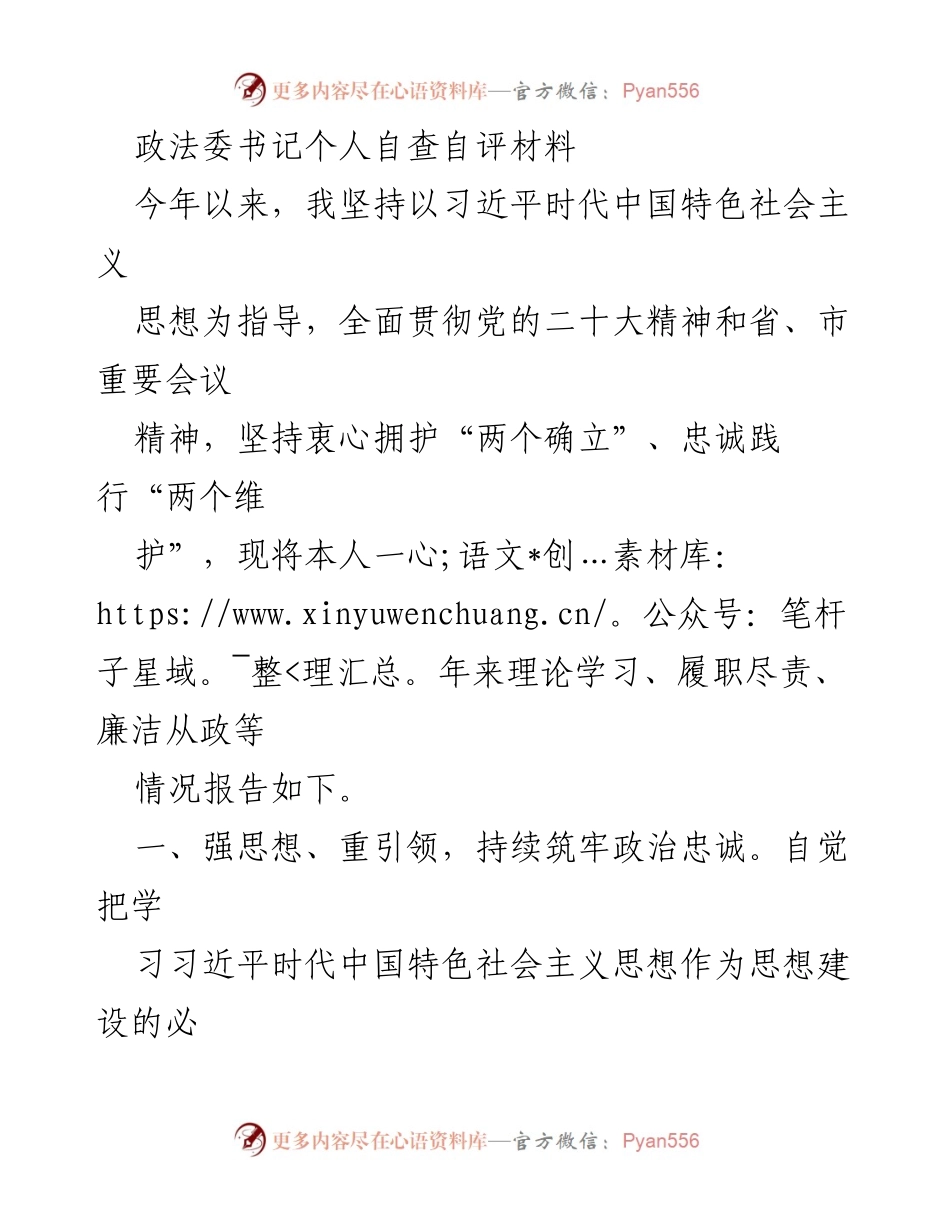 [发言] 政法委工作总结 - 政法委书记年度自查自评报告.docx_第1页
