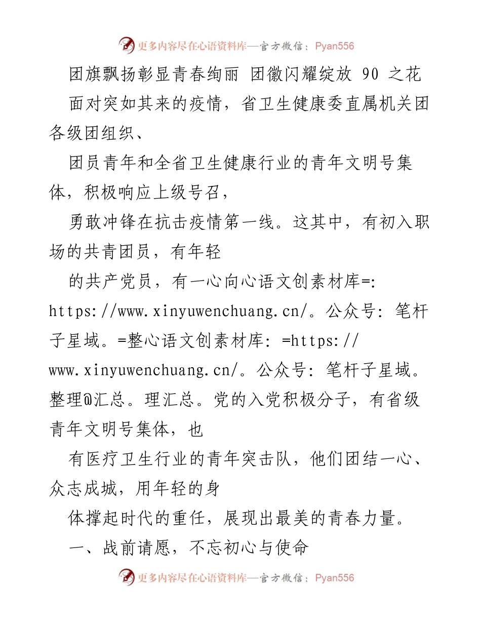 [发言] 抗击疫情 - 青春力量：团员青年在抗击疫情中的使命与担当.docx_第1页