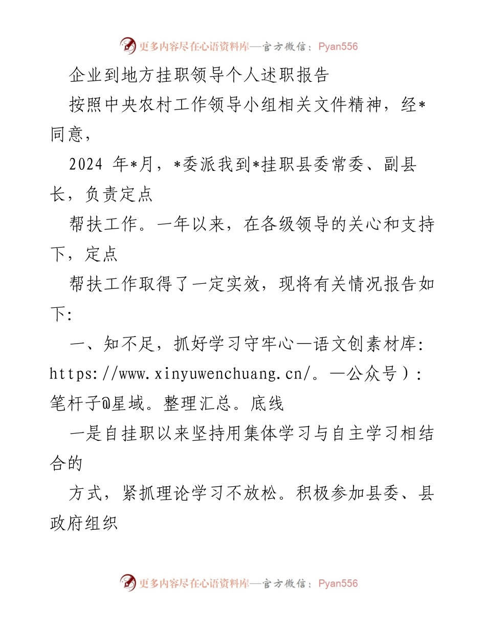 [发言] 挂职领导述职 - 定点帮扶工作述职报告.docx_第1页