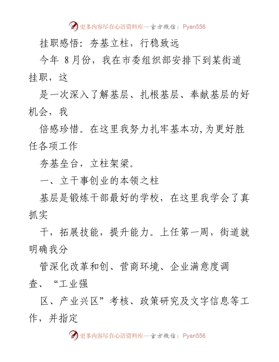 [发言] 挂职锻炼 - 基层挂职的成长与收获.docx_第1页