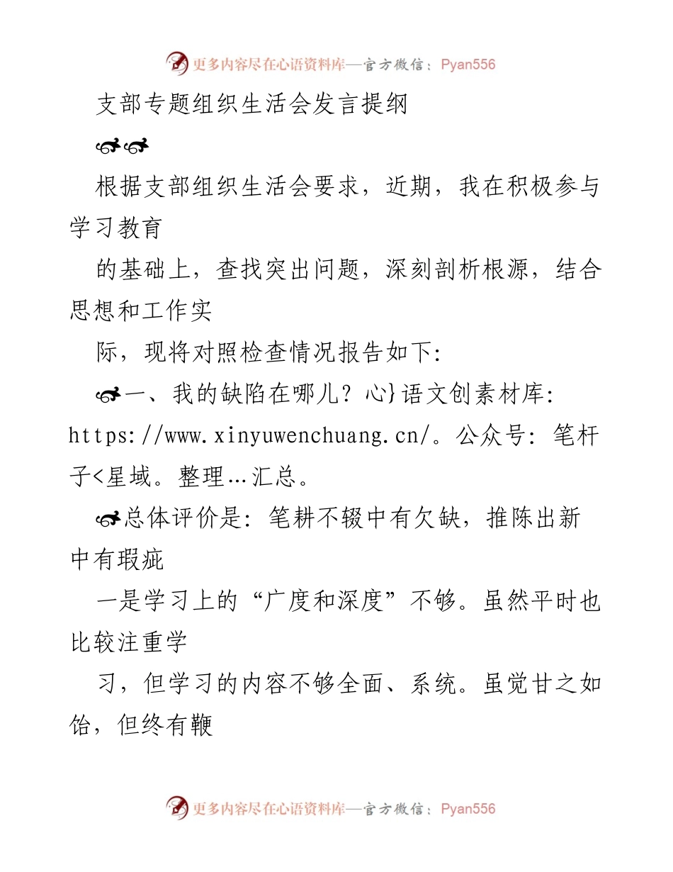 [发言] 支部专题组织生活会 - 自我剖析与改进措施.docx_第1页