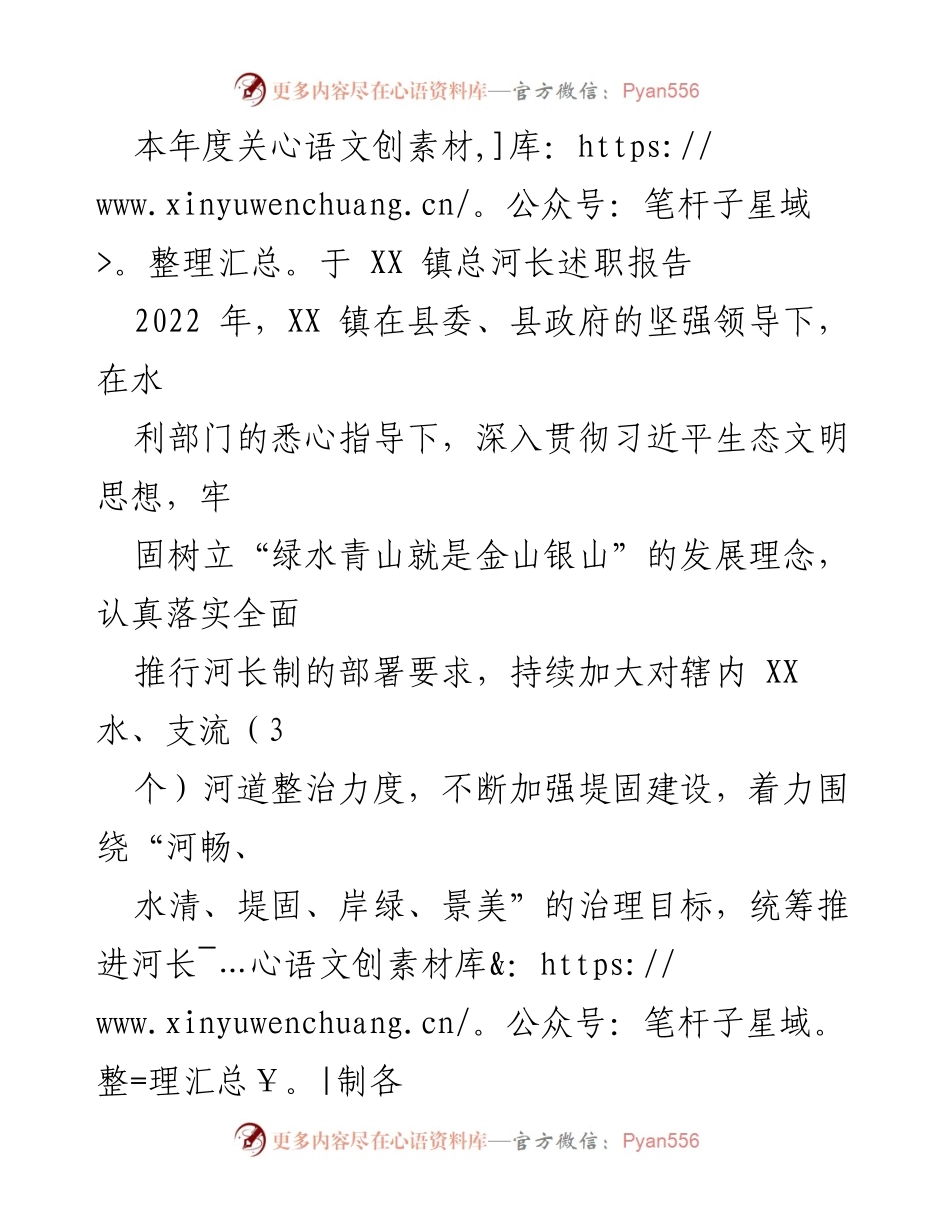 [发言] 总河长述职 - XX 镇2022年度河长制工作述职报告.docx_第1页