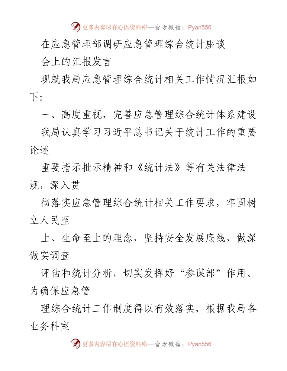 [发言] 应急管理部调研座谈会 - 应急管理综合统计工作汇报.docx_第1页