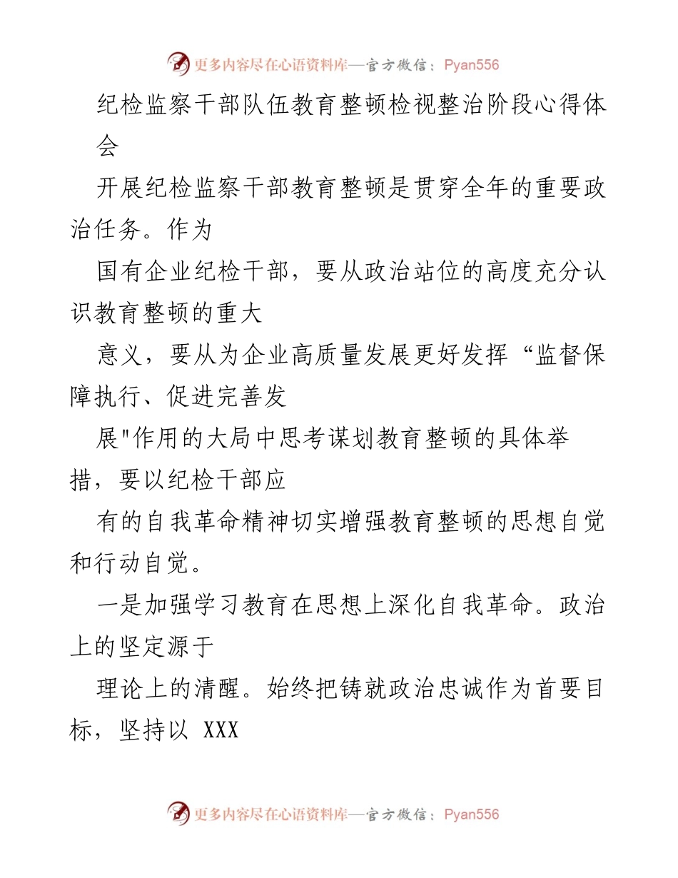 [发言] 心得体会 - 深化自我革命，推动纪检监察干部教育整顿实效.docx_第1页