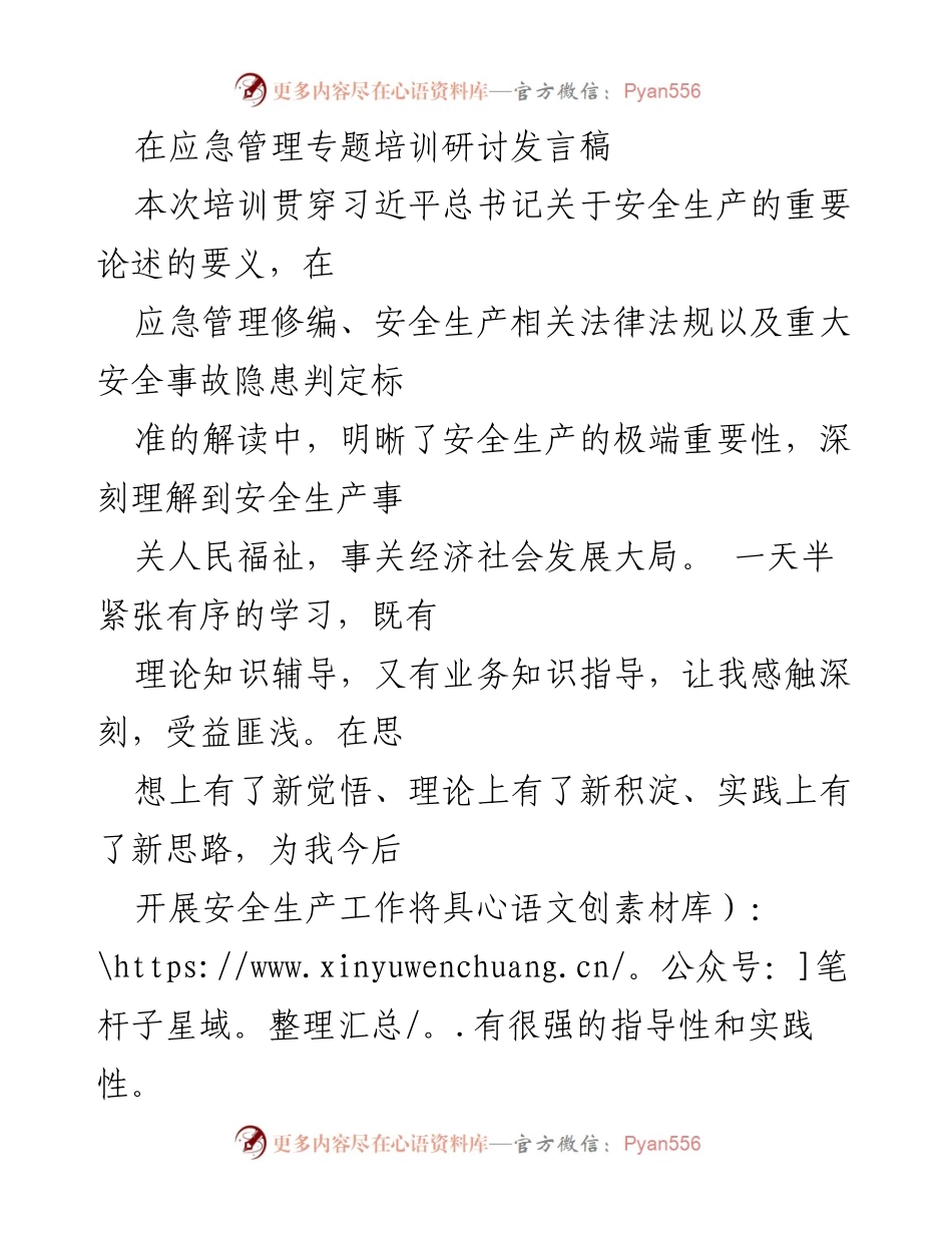 [发言] 应急管理专题培训 - 安全生产的重要性与应急管理的责任担当.docx_第1页